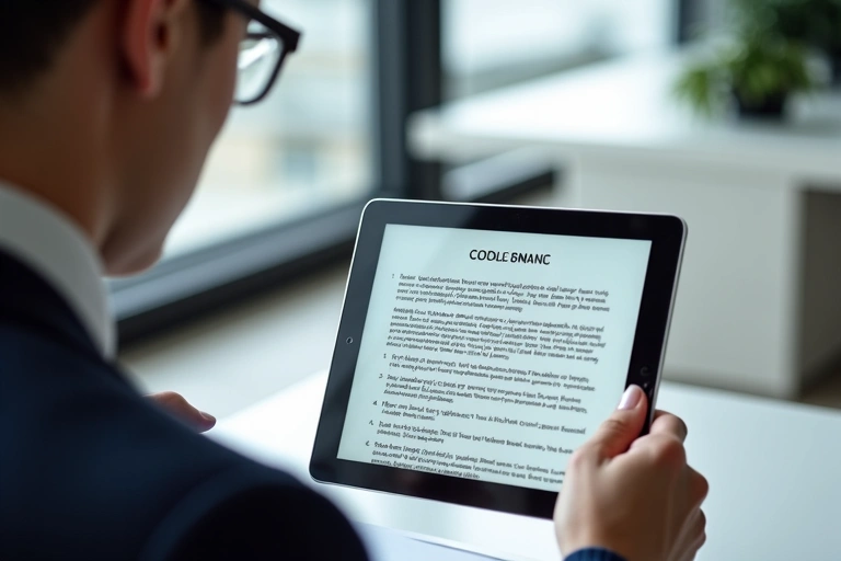 Persona leyendo un documento legal en una tableta